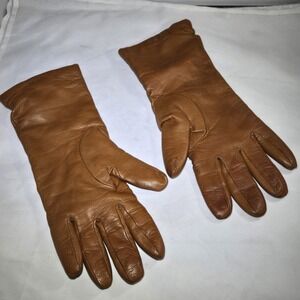 Vintage Saks Fifth Ave Womens 7.5 Brown Leather Glove Cashmere Lined Made Italy